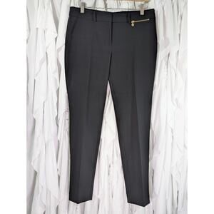 Anne Klein Size 8 Black Straight Leg Pants Gold Lion Detail Stretch